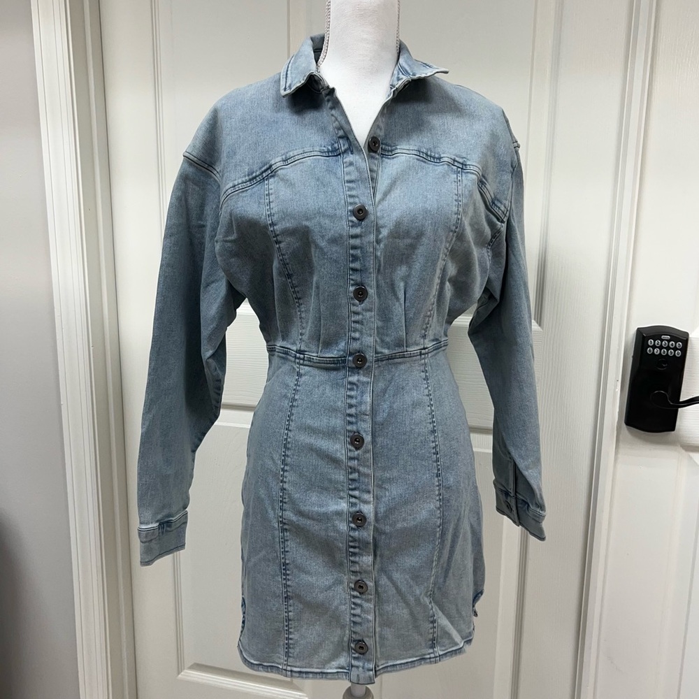 Free People Amber Denim Blue Mini Dress NWT Size 12 - Picture 4 of 14